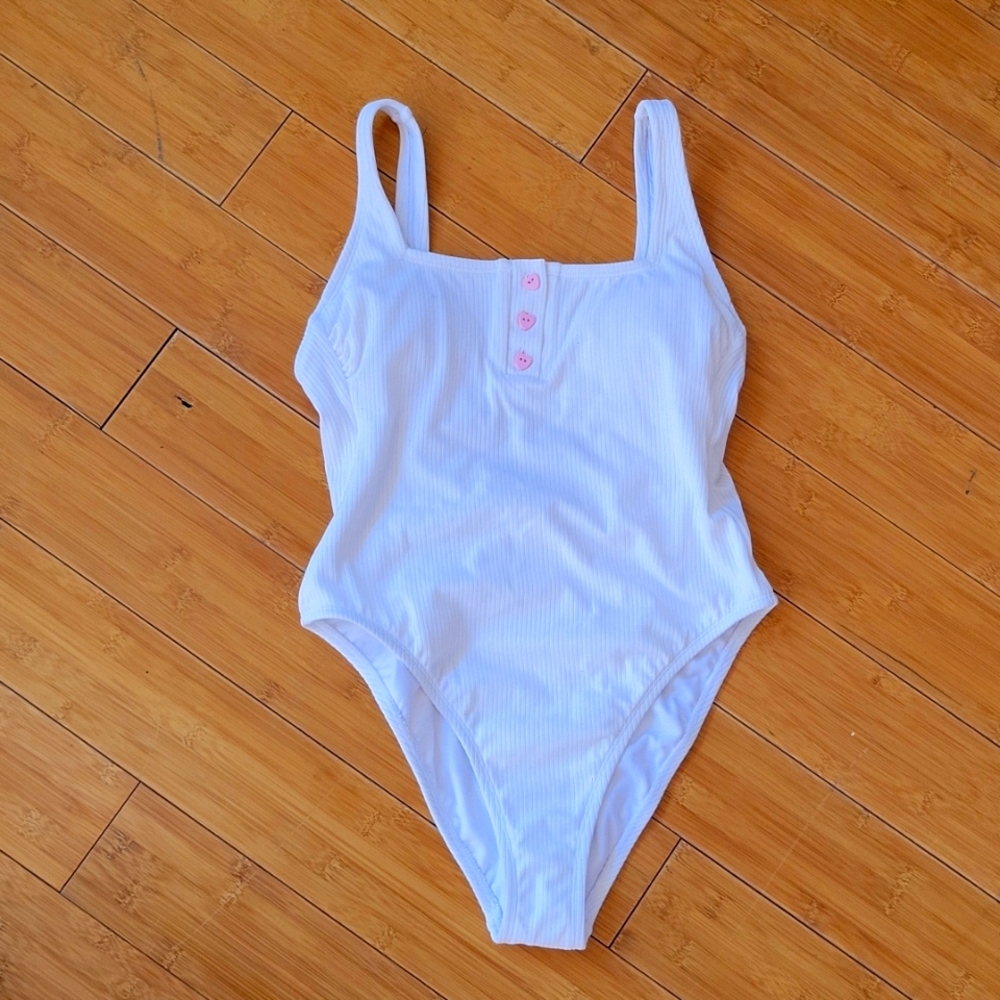 Stoney Clover Lane x Target white with heart detail cheeky high leg one piece